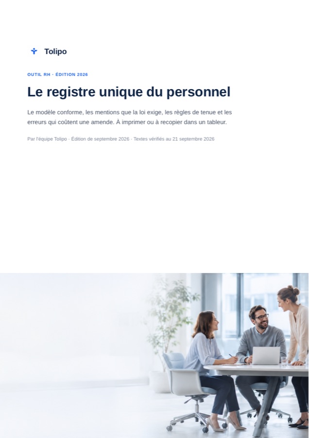 Couverture du guide du registre unique du personnel de Tolipo